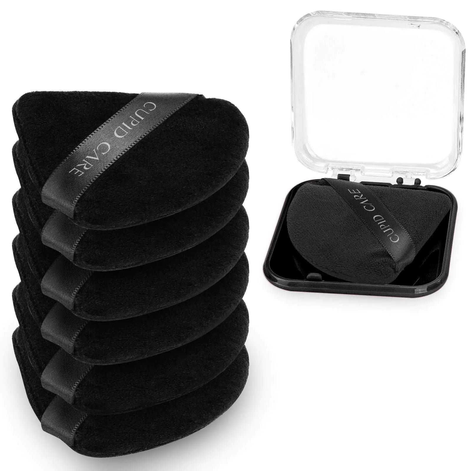 CUPID CARE 6 Pcs Triangle Powder Puff with 2 Travel Cases Setting Powder Puffs for Face Powder and Foundation Velour Makeup Puff for Loose Powder Body Powder Skin-Friendly Beauty Makeup Tools