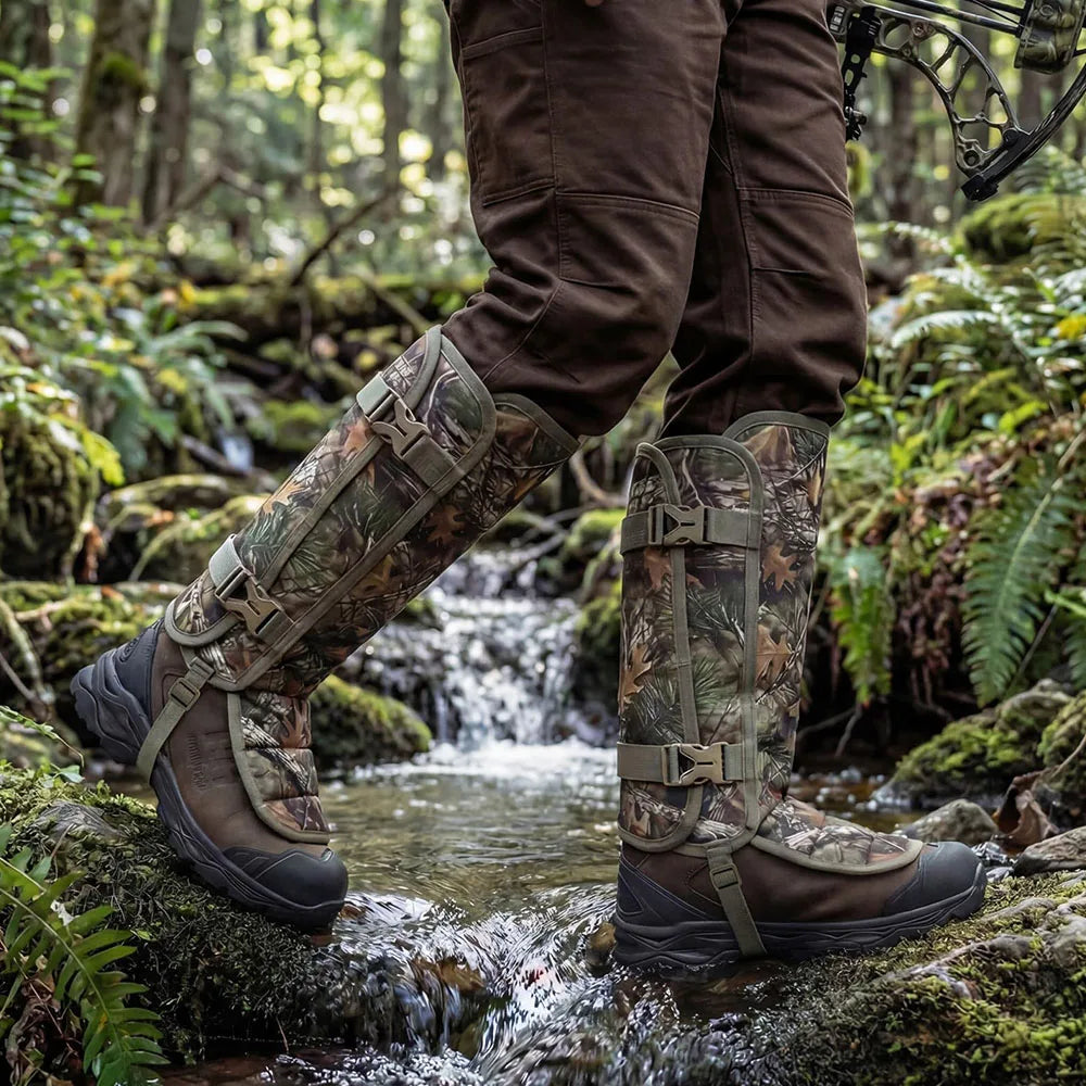 Tactical Camo Snake Gaiters Durable Waterproof Leg Guards with 12 PE Boards High-Top Protective Sleeves for Hunting Trekking