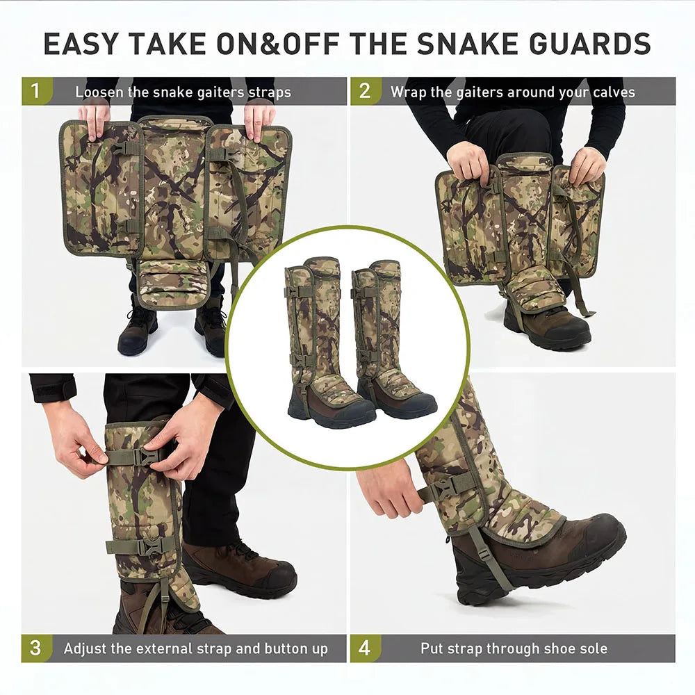 Tactical Camo Snake Gaiters Durable Waterproof Leg Guards with 12 PE Boards High-Top Protective Sleeves for Hunting Trekking