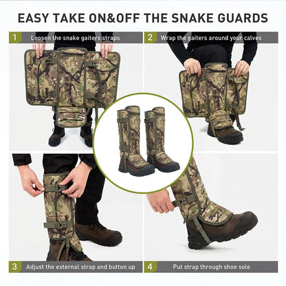 Tactical Camo Snake Gaiters Durable Waterproof Leg Guards with 12 PE Boards High-Top Protective Sleeves for Hunting Trekking