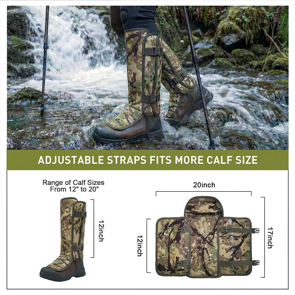Tactical Camo Snake Gaiters Durable Waterproof Leg Guards with 12 PE Boards High-Top Protective Sleeves for Hunting Trekking