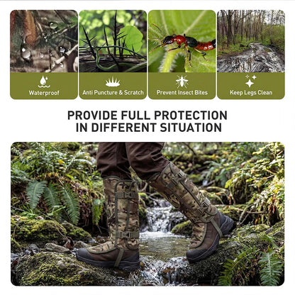 Tactical Camo Snake Gaiters Durable Waterproof Leg Guards with 12 PE Boards High-Top Protective Sleeves for Hunting Trekking