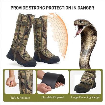 Tactical Camo Snake Gaiters Durable Waterproof Leg Guards with 12 PE Boards High-Top Protective Sleeves for Hunting Trekking