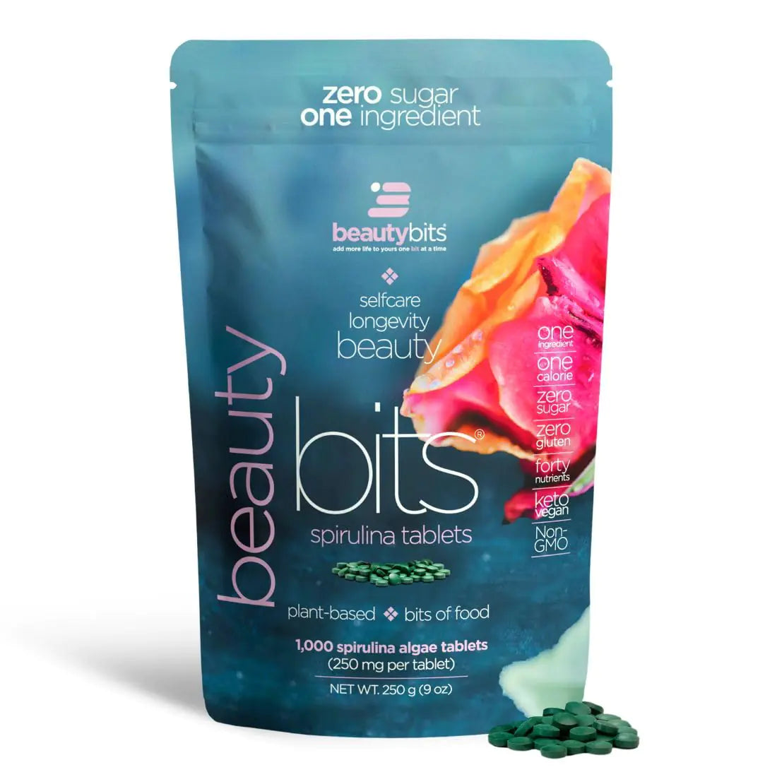 BEAUTYbits - Organic Spirulina Tablets - Algae Superfood - Collagen Protein Chlorophyll - Hair Nails & Skin Care - Vegan Keto Gluten Free - Self Care - Skincare Beauty Gifts - 1000 Tablet Bag