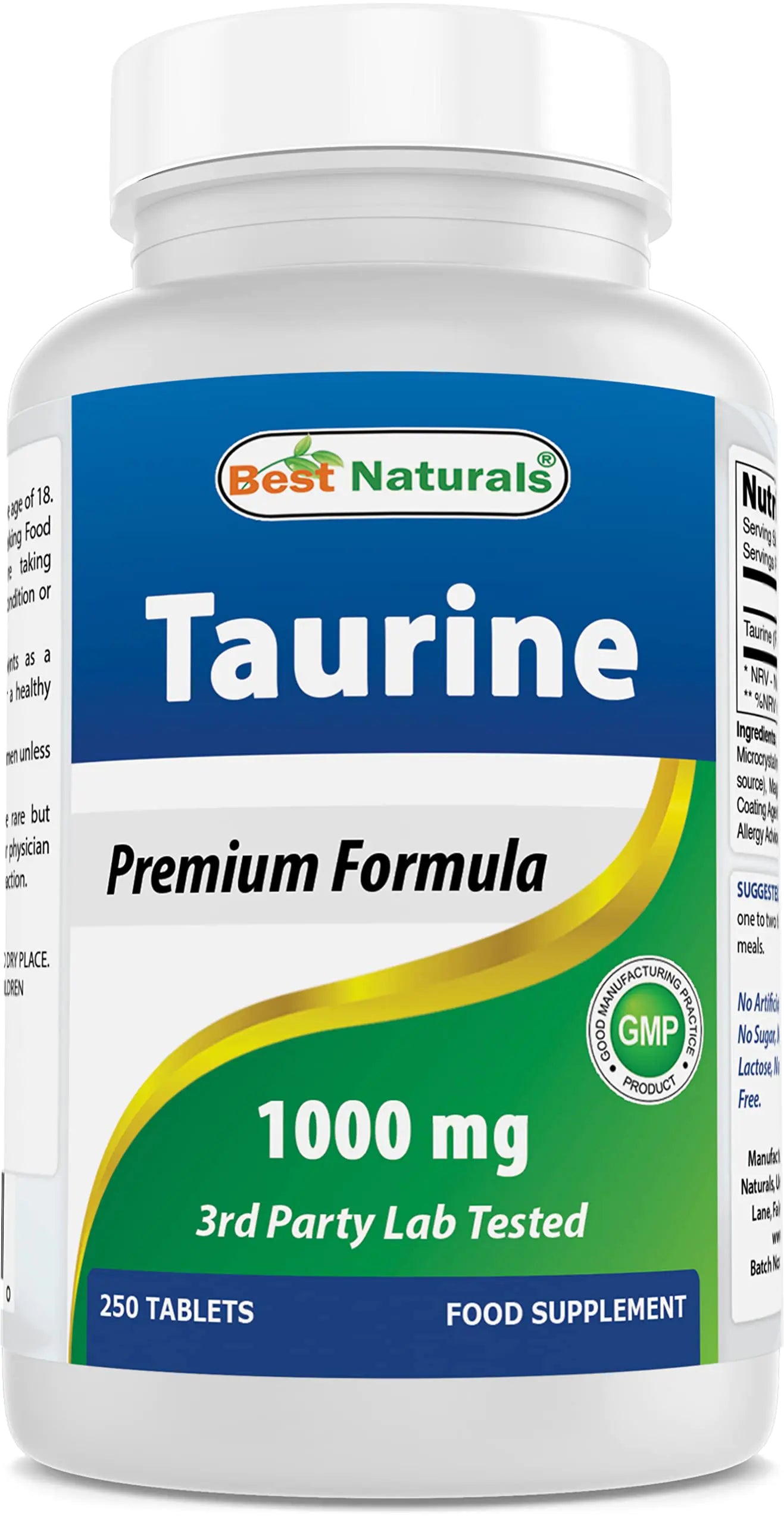 Best Naturals Taurine 1000 mg 250 Tablets - Supports Eye Health Healthy Cellular Activity & Cardiovascular Health