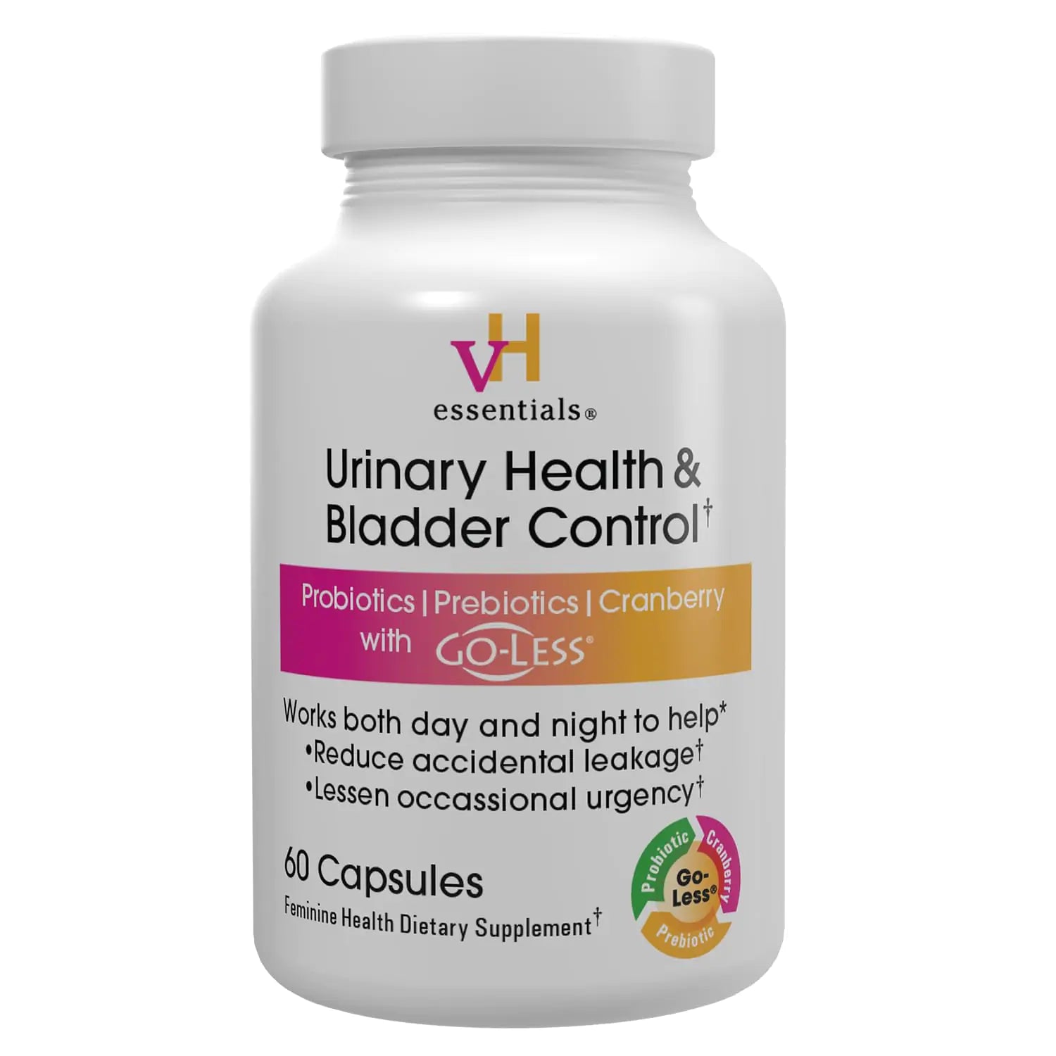 vH essentials Urinary Health & Bladder Control Cranberry Extract Prebiotics and Probiotics 24-Hour Feminine Health Support Reduces Occasional Leakage Supports Vaginal Health 60 Capsules